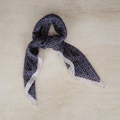 Cotton Mosaic Print Neckerchief In Navy and White