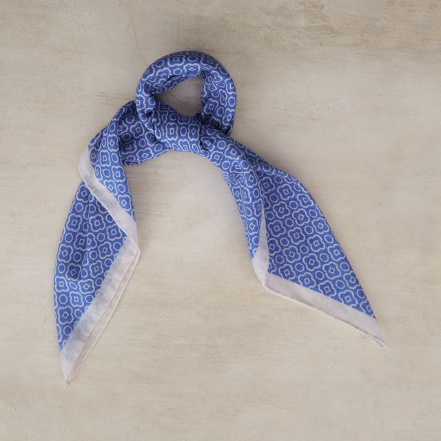 Cotton Mosaic Print Neckerchief In Sky and White