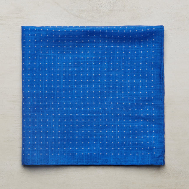 Cotton Spotted Pocket Square in Blue and White