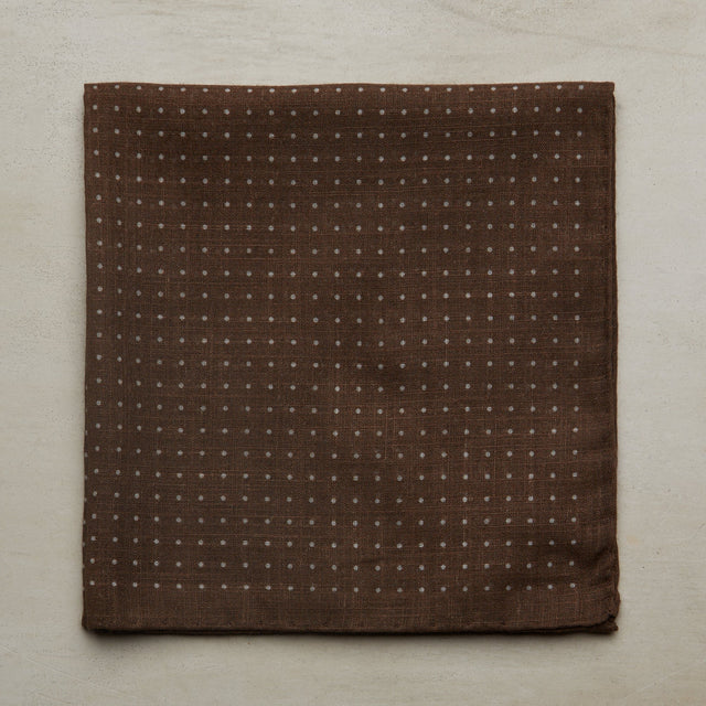 Cotton Spotted Pocket Square in Light Brown and White