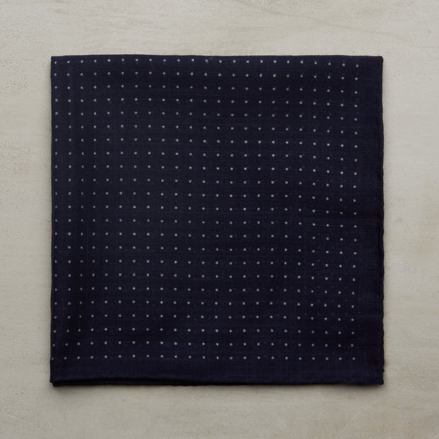 Cotton Spotted Pocket Square in Navy and White