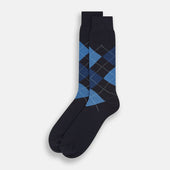 Blue Wool Check Mid Length Socks