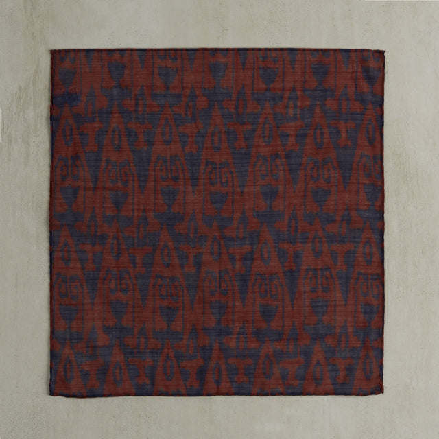 Cotton Ikat Pocket Square in Navy and Red