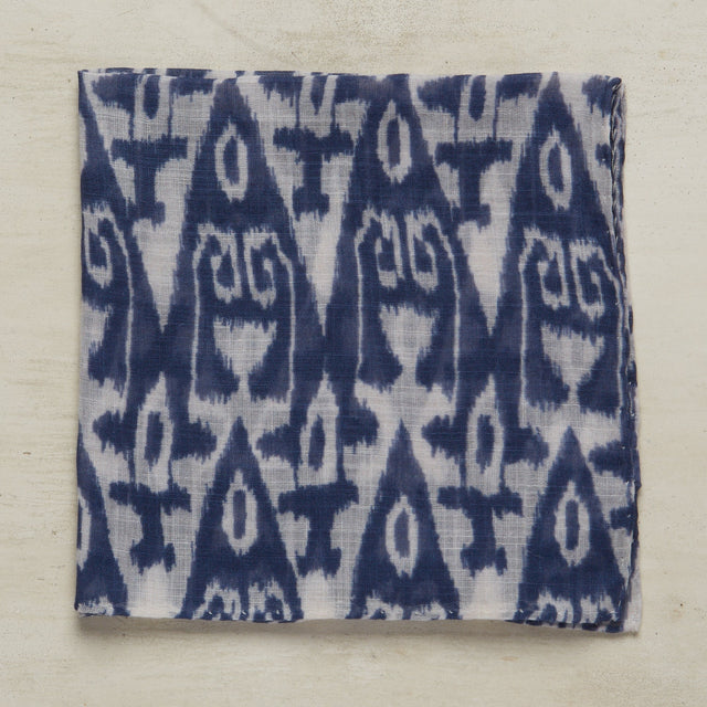 Cotton Ikat Pocket Square in Navy and White