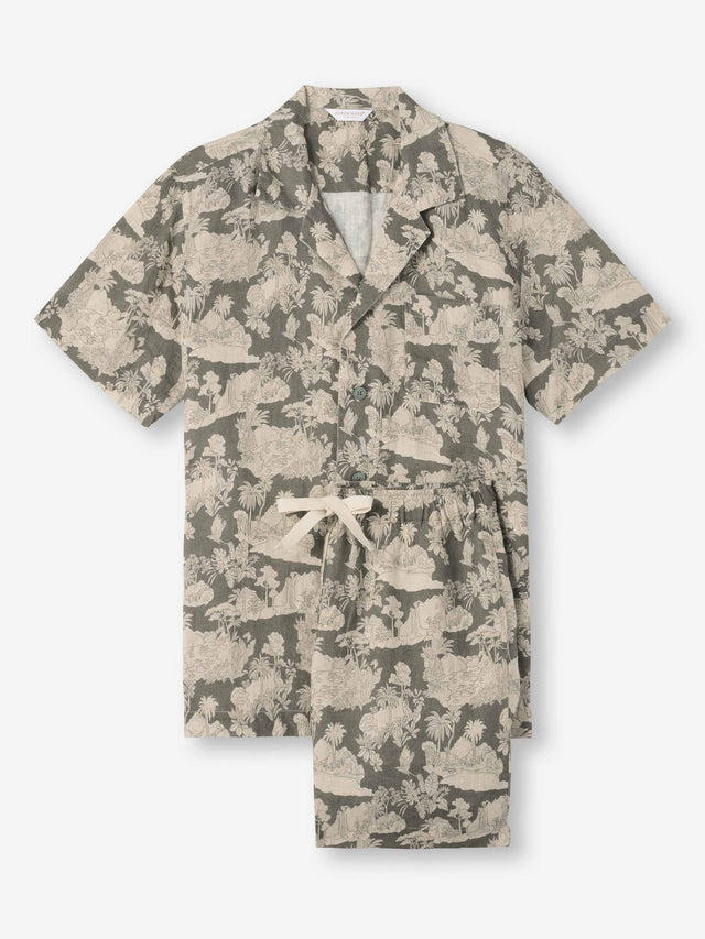 Men's Short Pajamas Milan 26 Linen Khaki