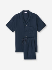 Men's Short Pajamas Sicily Linen Navy