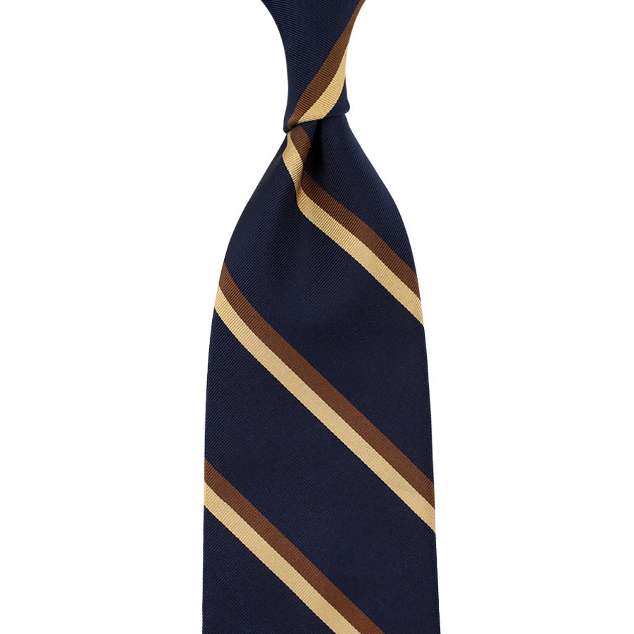 Repp Stripe Silk Cotton Tie Brown