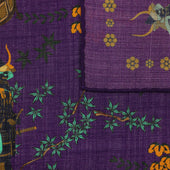 Samurai Motif Wool Silk Pocket Square Purple 40x40cm