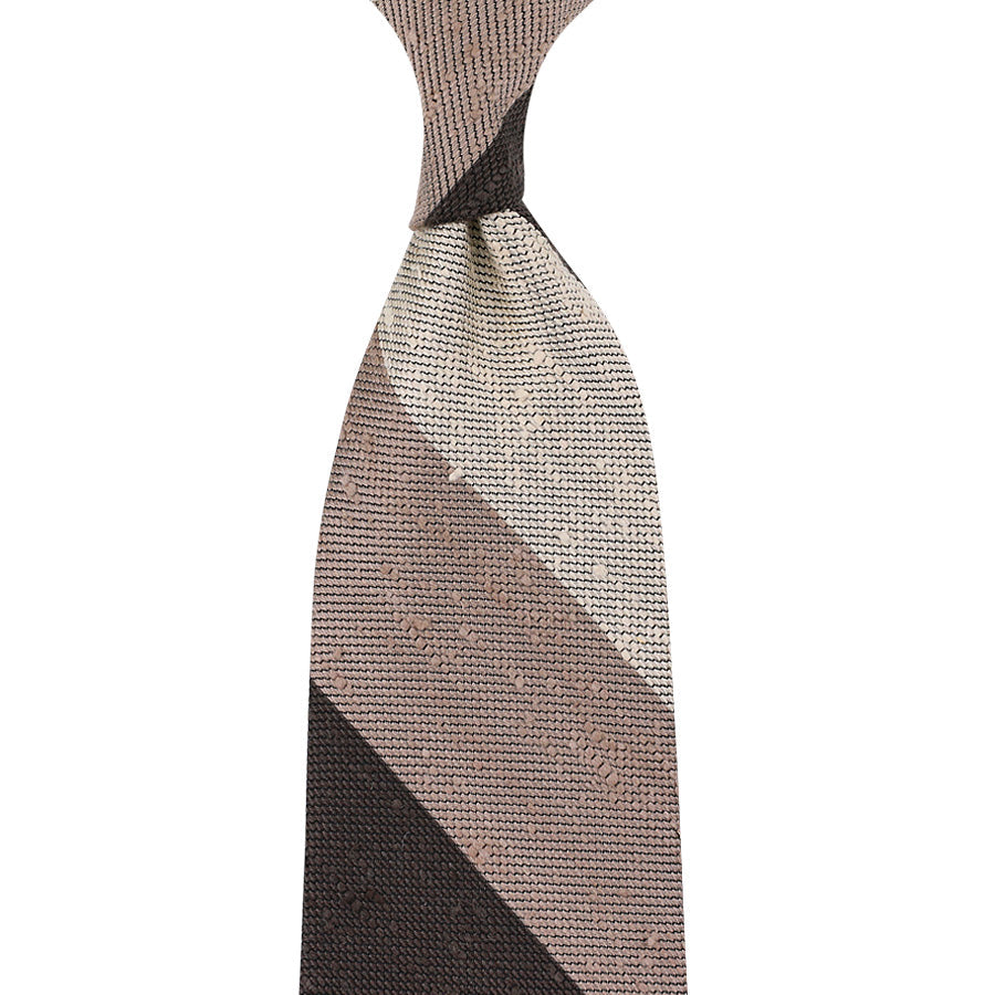 Triple Block Stripe Soft Shantung Silk Tie Brown Beige
