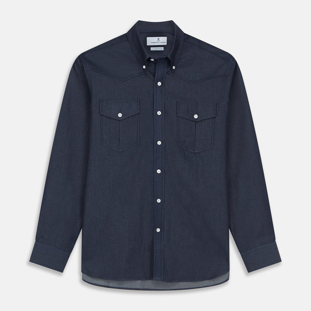 Navy Weekend Fit Larkin Shirt With Dorset Collar And 3-Button Cuffs