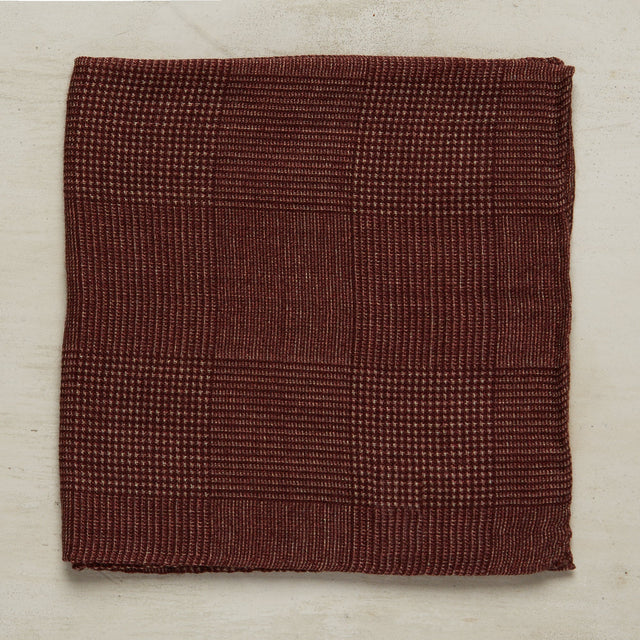 Wool And Silk Glen Check Pocket Square In Burgundy