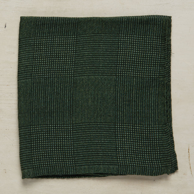Wool And Silk Glen Check Pocket Square In Dark Green