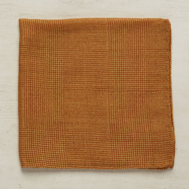 Wool And Silk Glen Check Pocket Square In Gold