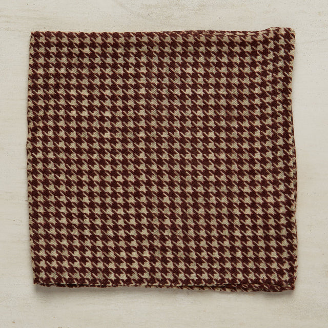 Wool And Silk Houndstooth Pocket Square In Burgundy