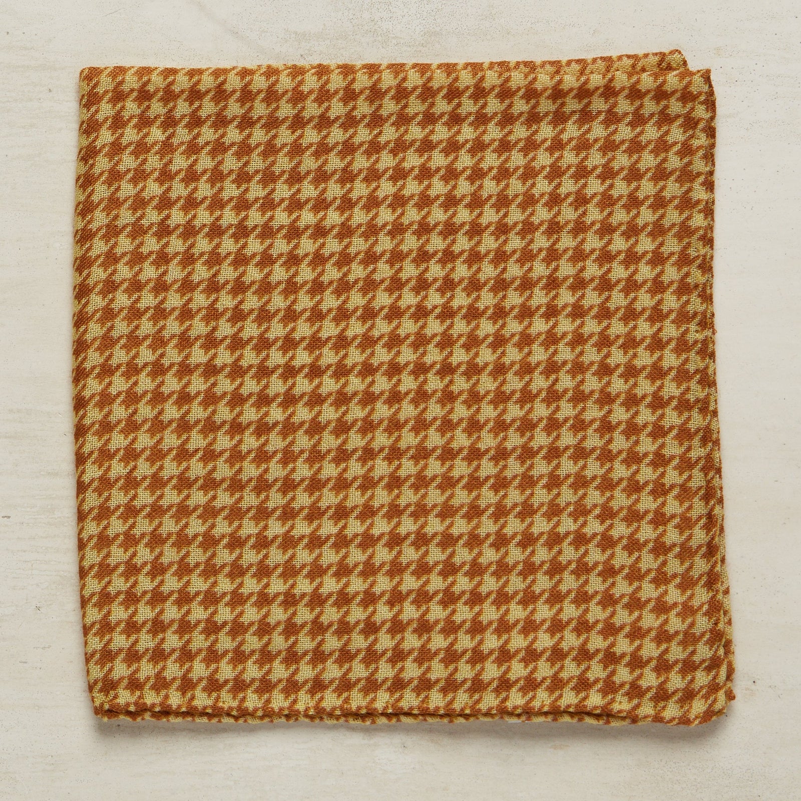 Wool And Silk Houndstooth Pocket Square In Gold