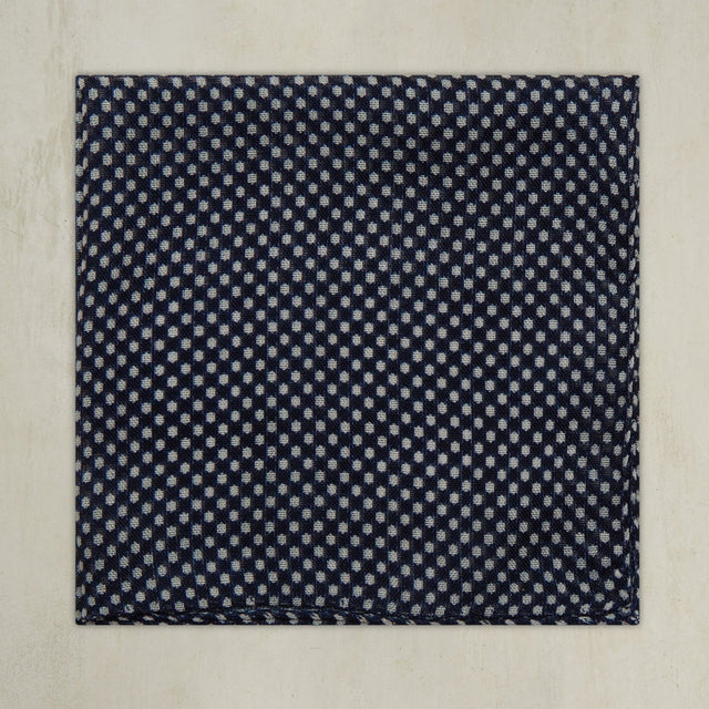 Wool And Silk Pocket Square With Medium Spots In Navy