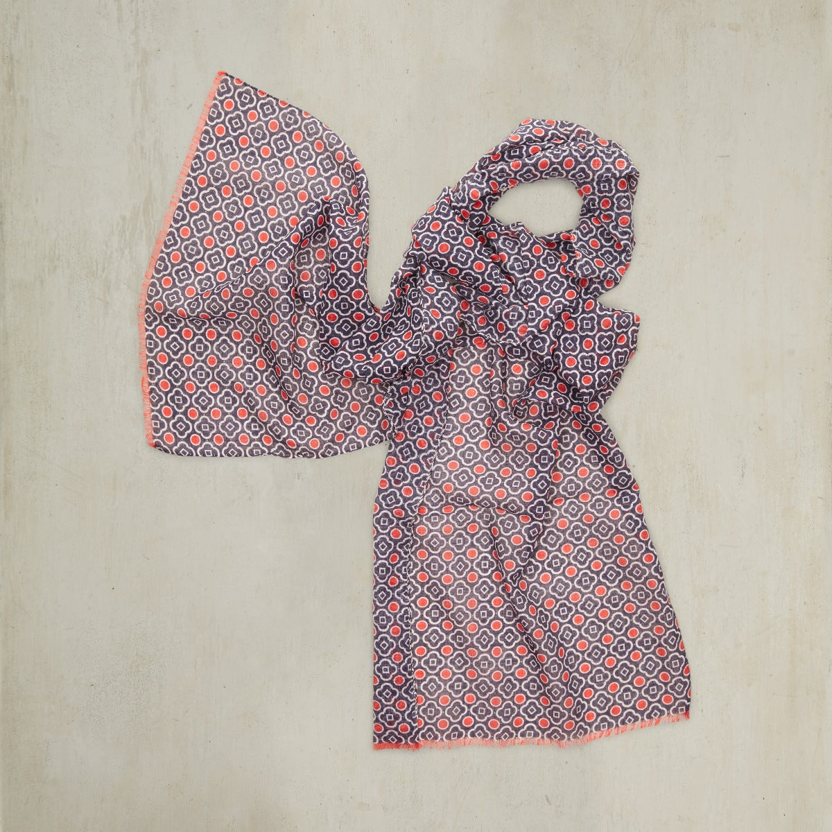 Cotton Mosaic Scarf In And Red