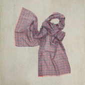 Cotton Mosaic Scarf In Navy And Red
