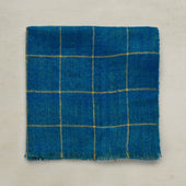 Check Cashmere Pocket Square In Blue And Yellow