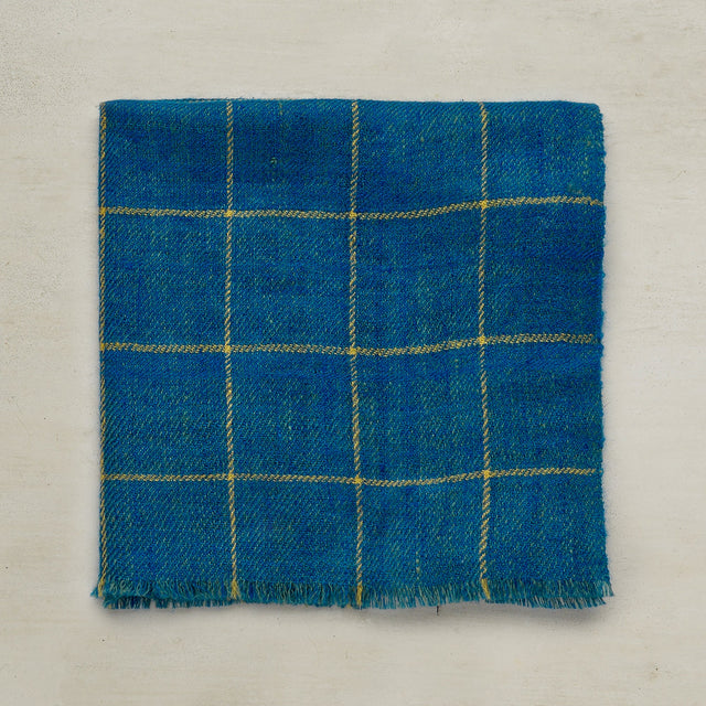 Check Cashmere Pocket Square In Blue And Yellow