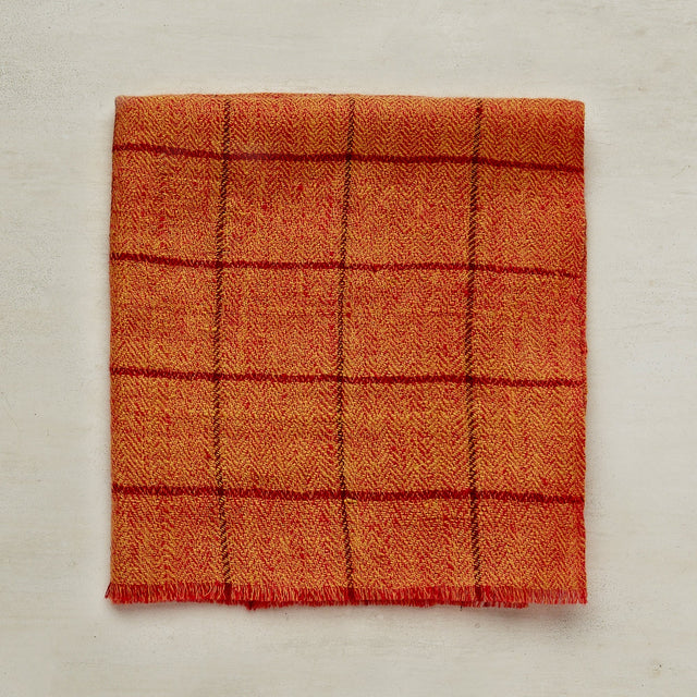 Cashmere Check Pocket Square In Light Orange And Red