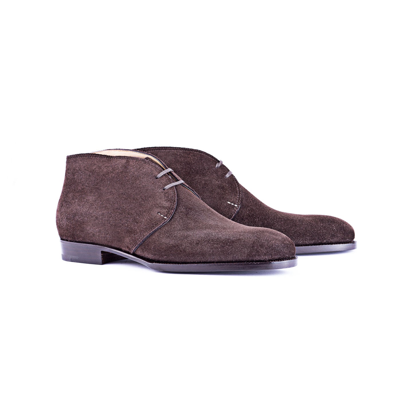 Chukka Boots With Curved Topline In Dark Brown Suede