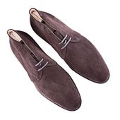 Chukka Boots With Curved Topline In Dark Brown Suede