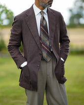 Repp Stripe Silk Tie Burgundy Grey Beige