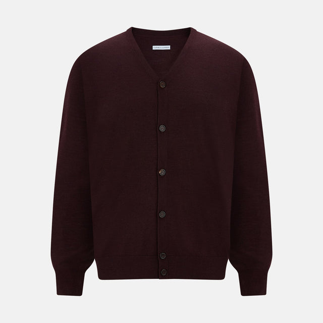 Burgundy Fine Merino V-Neck Cardigan