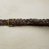 Woven Leather Belt In Dark Brown
