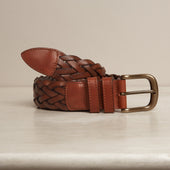 Woven Leather Belt In Brown