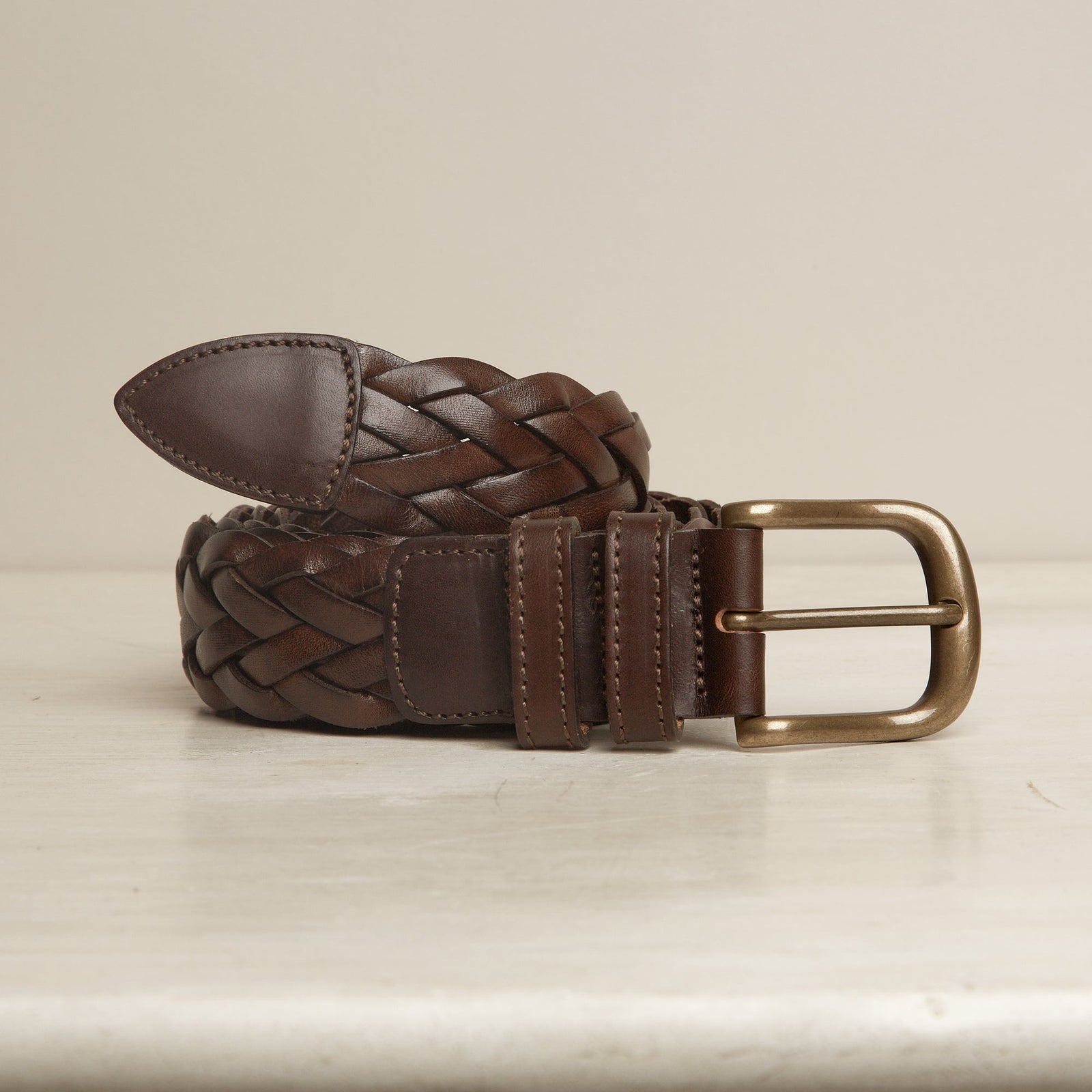 Woven Leather Belt In Dark Brown