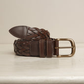 Woven Leather Belt In Dark Brown