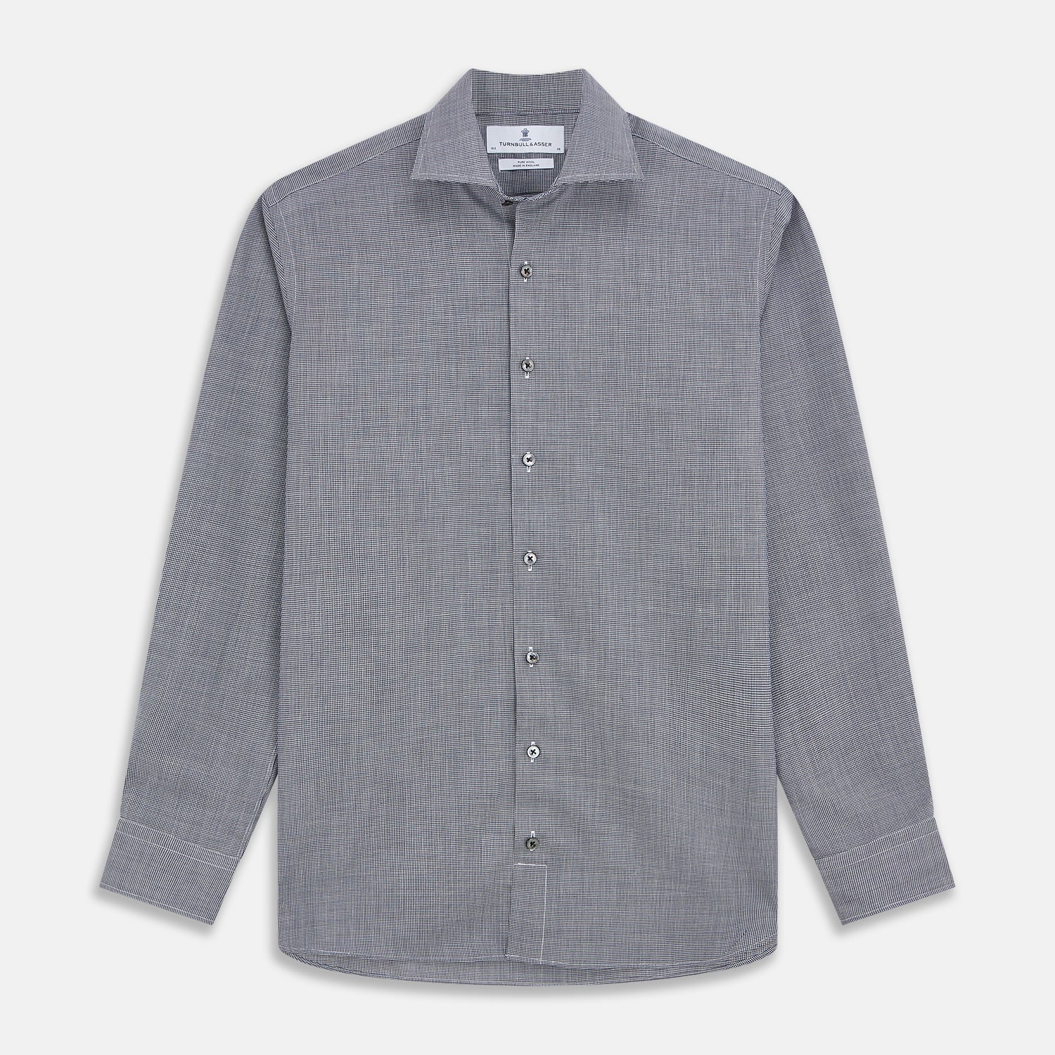 Navy Houndstooth Wool Tailored Fit Shelton Shirt