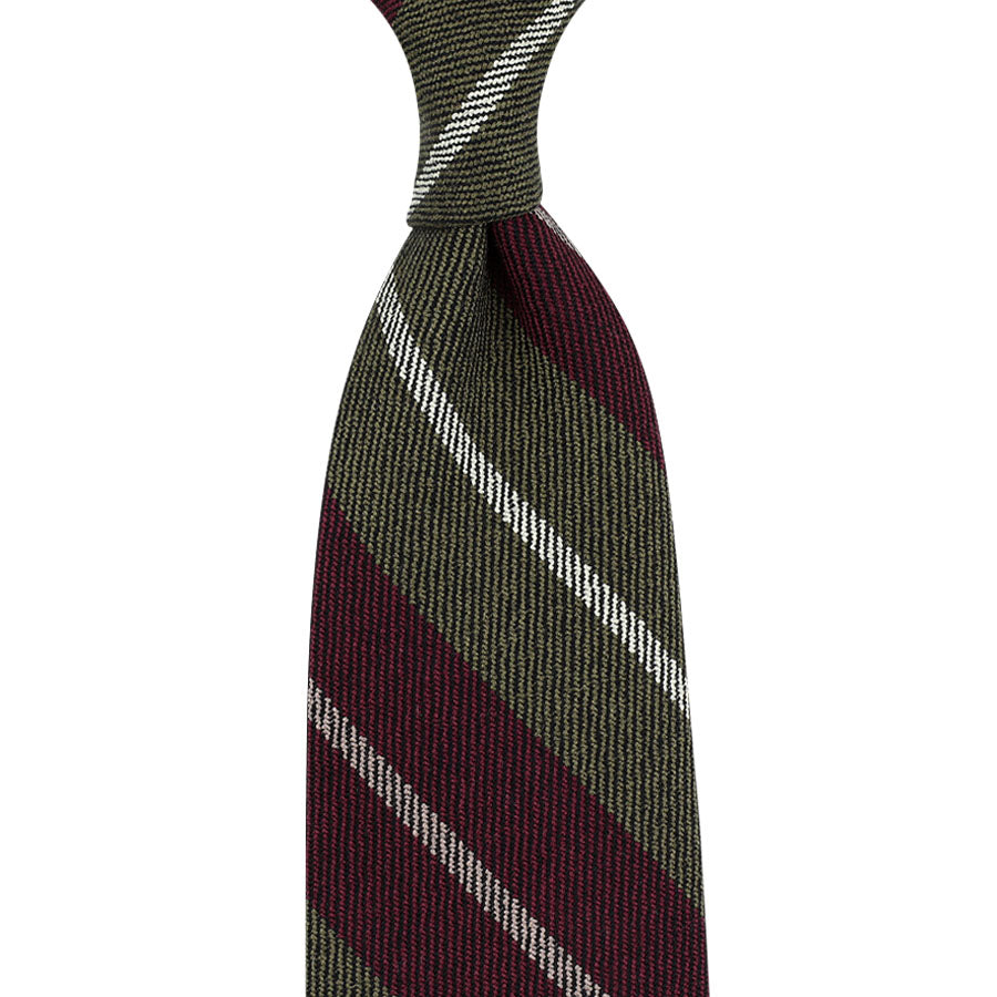 Striped Wool Silk Tie Burgundy Hand Rolled