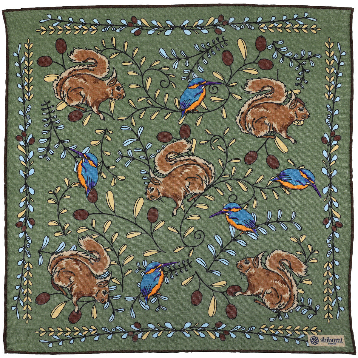 Animal Motif Wool Silk Pocket Square Army 40x40cm