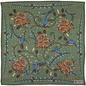 Animal Motif Wool / Silk Pocket Square - Army - 40x40cm