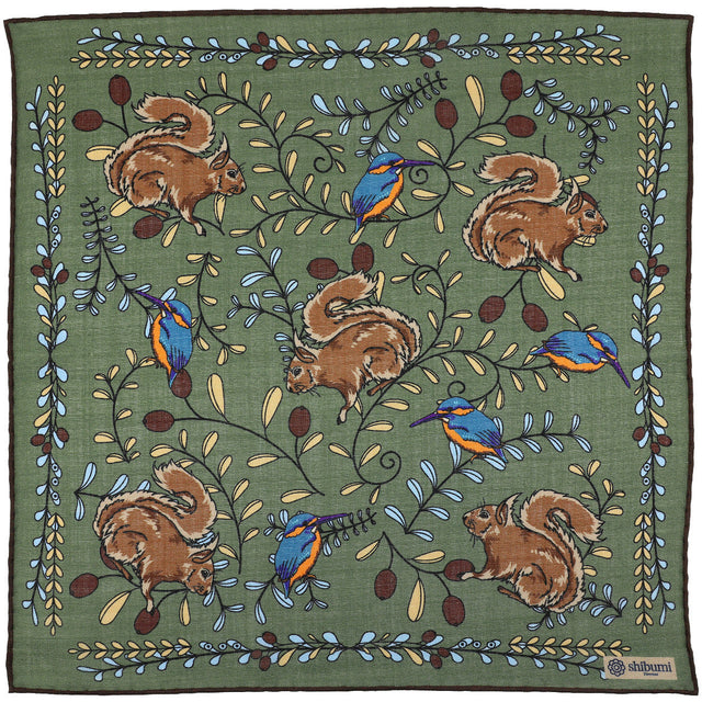 Animal Motif Wool / Silk Pocket Square - Army - 40x40cm