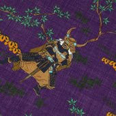 Samurai Motif Wool Silk Pocket Square Purple 40x40cm