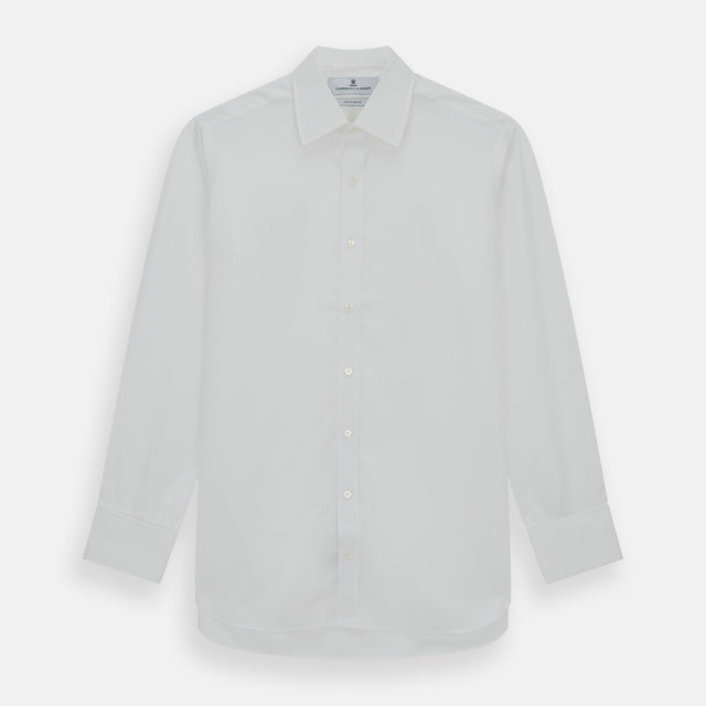 Plain White Cotton Shirt with T&A Collar and Double Cuffs