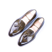 Plain Tassel Loafers In Green Crust Calf Leather