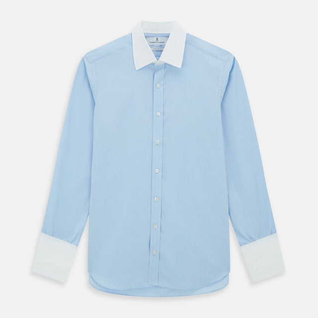 Light Blue End-on-End Shirt with Contrast T&A Collar and Double Cuffs