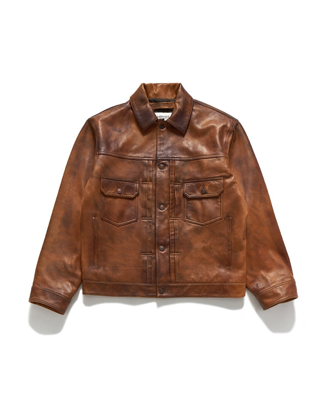 TRUCKER LEATHER JACKET / VINTAGE CAMEL