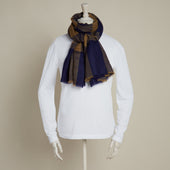 Large Check Cashmere Scarf In Beige And Navy