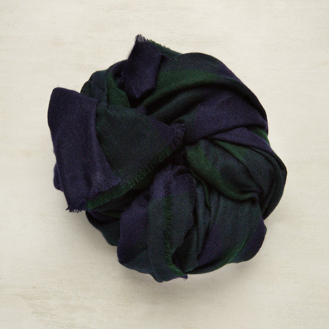 Large Check Cashmere Scarf In Dark Green And Navy