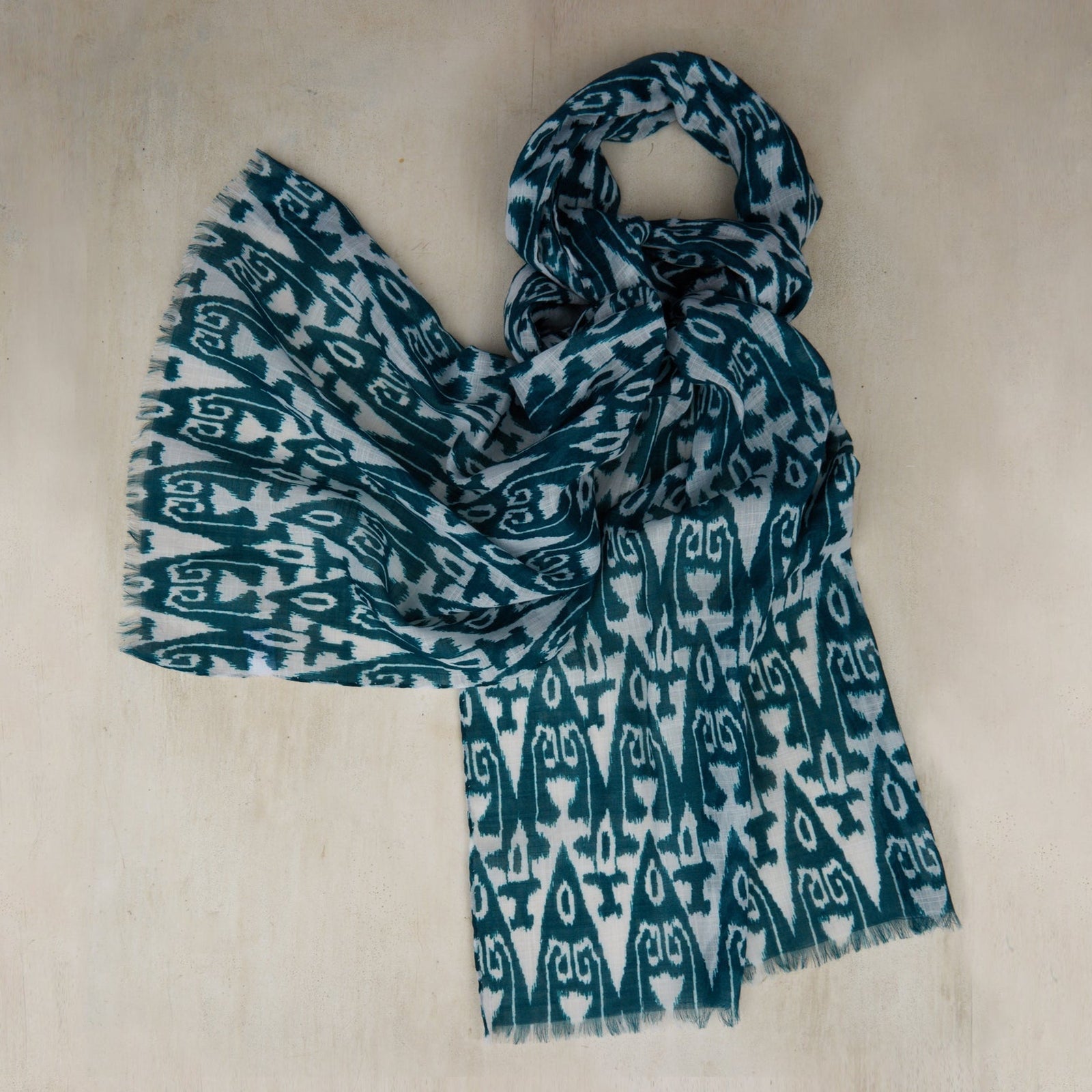 Lightweight Cotton Scarf With Ikat Print In