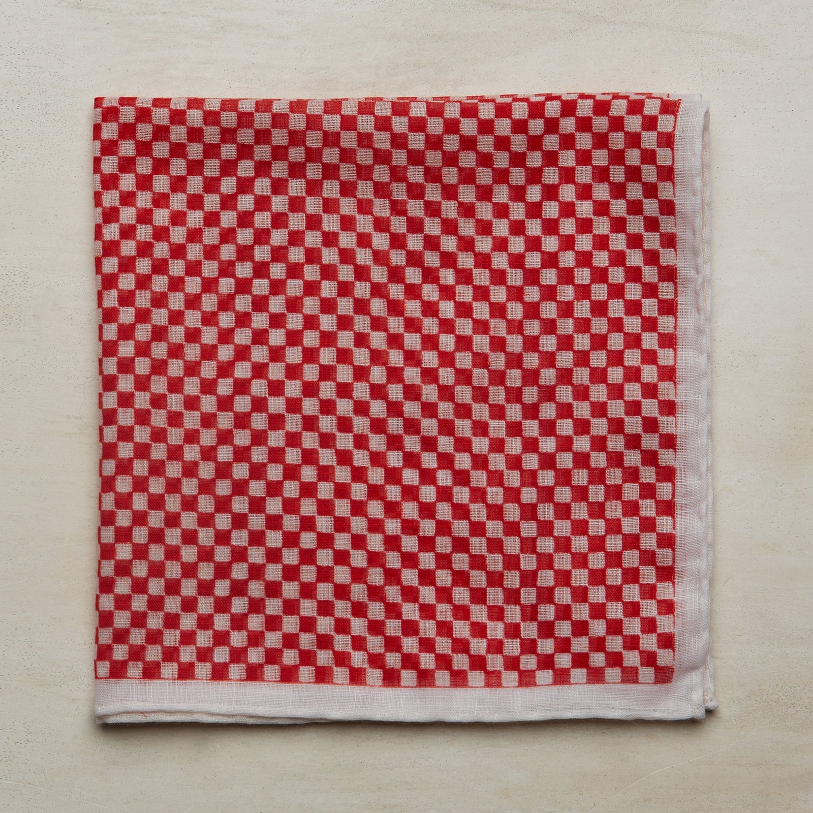 Cotton Pocket Square With Mini Check In Red