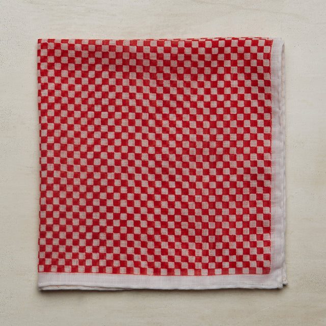 Cotton Pocket Square With Mini-Check In Red