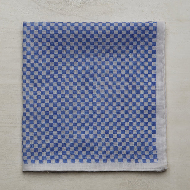 Cotton Pocket Square With Mini-Check In Sky