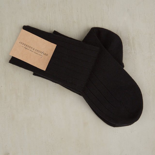 Long Wool Rib Socks In Black